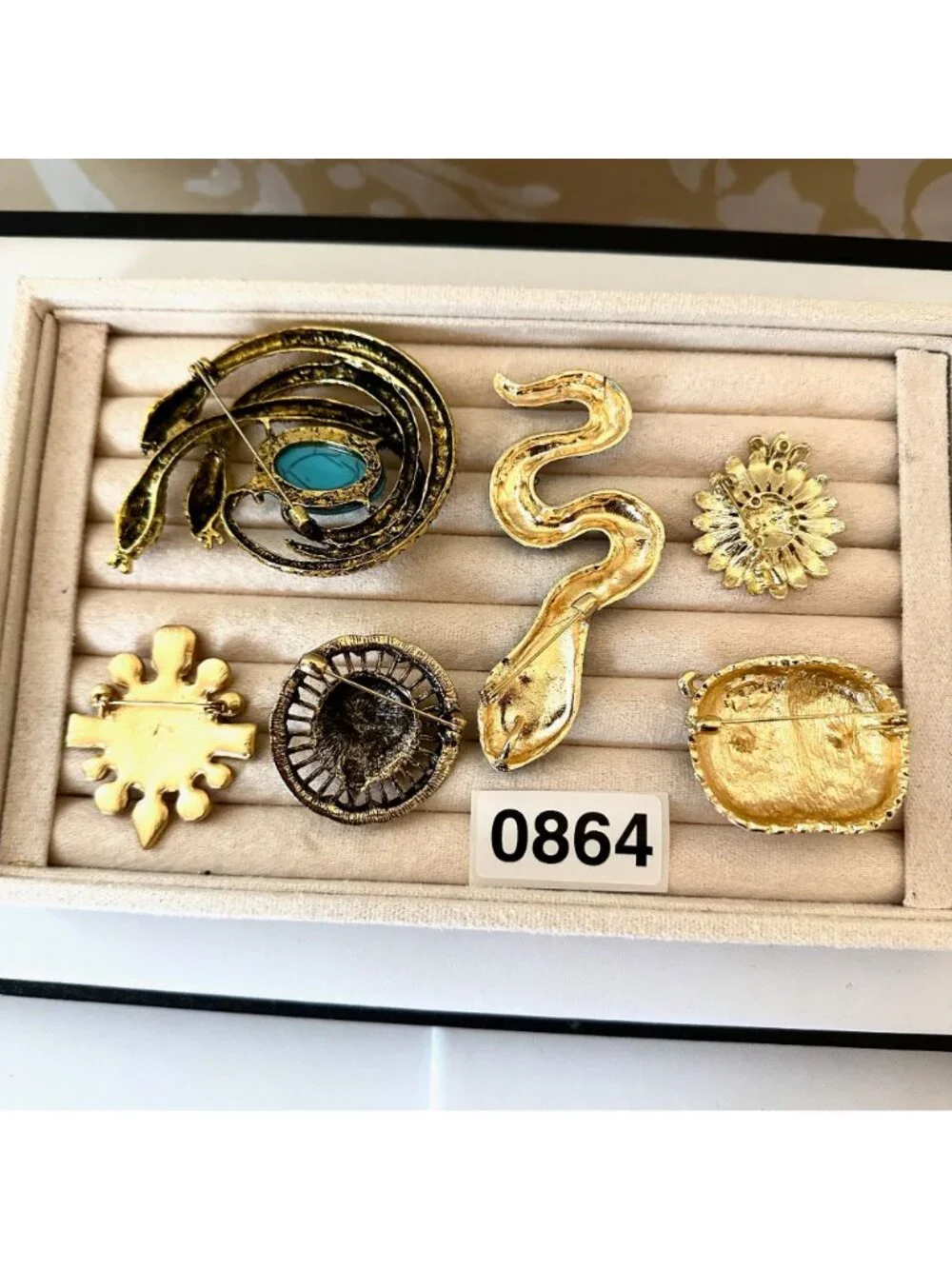 Costume Jewelry Lot Snake Pendant Brooch Pin Owl Sunflower Lion Gold Tone